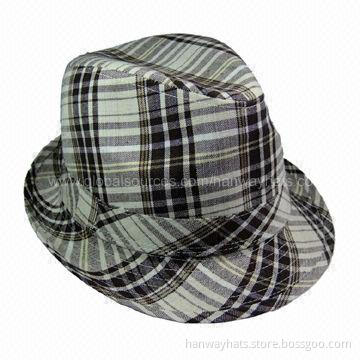 Men's fashionable plaid fedora hat with self band and loop trim